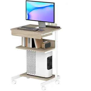 HOMCOM Schreibtisch mit Rollen Computertisch platzsparender Bürotisch mit CPU-Ständer, Schublade, Ablage, PC Tisch für Home Office, Schlafzimmer Eiche Aosom günstig
