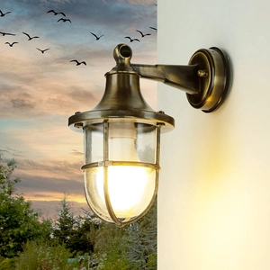 LICHT-ERLEBNISSE Außenwandleuchte IP64 Messing antik Glas massiv Marit...