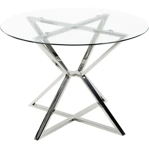 BELIANI Esstisch oval aus silberfarbenem, transparentem temperiertem Glas 105 cm glänzende Metallbeine günstig