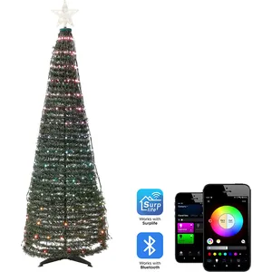 BELIANI LED Deko Weihnachtsbaum grün mit bunten LED Lichtern App Steue...