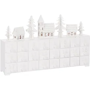 BELIANI Adventskalender Weiß MDF-Platte mit LED-Beleuchtung zum Selbst...