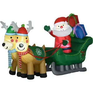 HOMCOM Aufblasbarer Weihnachtsmann mit Rentieren, LED-Licht, 210 cm Se...