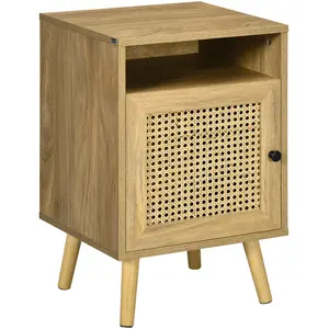 HOMCOM Nachtschrank Nachttisch mit Schrank, Beistelltisch mit Ablagefach, Nachtkommode Nachtkästchen mit Rattenoptik für Schlafzimmer, Wohnzimmer, 39 x 35 x 60 cm, Natur Aosom günstig