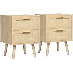 HOMCOM 2er Set Nachttisch, Nachtschrank mit Schublade, Nachtkommode mit Griff, Rattanoptik, Beistelltisch für Schlafzimmer, Wohnzimmer, Natur, 40 x 40 x 56 cm Aosom günstig