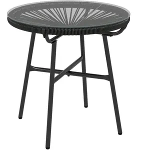 Outsunny Rattan Beistelltisch Bistrotisch Kaffeetisch rund mit Glastischplatte 50x50x50cm für Terrasse Balkon Schwarz Aosom.de günstig