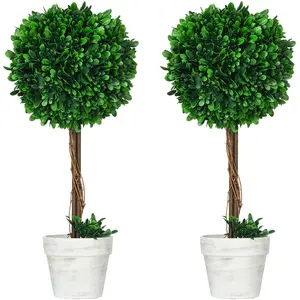 HOMCOM Künstliche Buchsbäume 2er-Set 60cm UV-beständige Kunstpflanzen im Blumentopf für Wohnzimmer Dekoration Grün Aosom.de günstig
