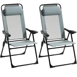 Outsunny 2er-Set Klappstuhl klappbarer Gartenstuhl mit verstellbarer Rückenlehne Armlehne Campingstuhl für Garten Balkon bis 120 kg belastbar Oxford Grau   Aosom günstig