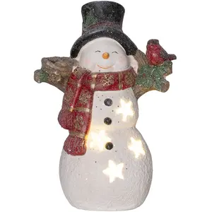 HOMCOM Weihnachtsdeko Figur, Schneemann mit Schals, Hüte und Vögel, 38...