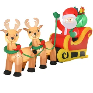 HOMCOM Aufblasbarer Weihnachtsmann mit Rentieren, 6 LEDs, 240 cm Wette...