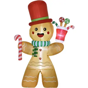 HOMCOM Weihnachts Aufblasbarer Lebkuchenmann 2,35 m Weihnachtsdekorati...