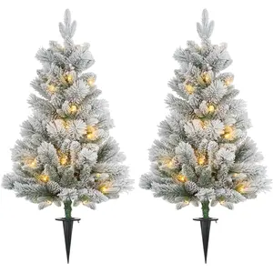 HOMCOM 107 cm 2er-Set Künstlicher Weihnachtsbaum, Christbaum mit 100 L...
