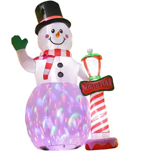 HOMCOM Aufblasbar Weihnachtsdeko, 2,4 m Schneemann mit LED-Beleuchtung, Gartendeko, Selbstaufblasende Weihnachtsbeleuchtung für Innen- und Außenbereich   Aosom