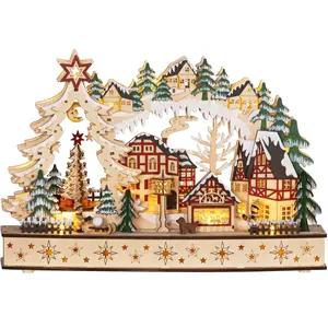 HOMCOM Weihnachtsdorf LED Winterlandschaft mit Waldszene, Weihnachtshä...