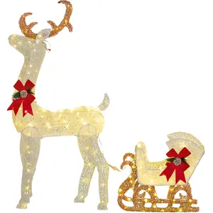 Outsunny LED Rentier und Schlitten Weihnachtsdeko mit 170 Lichtern, We...