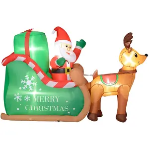 Outsunny Aufblasbar Weihnachtsdeko, 2,1 m Weihnachtsmann mit Schlitten & Rentier, LED-Beleuchtung, Selbstaufblasende Weihnachtsbeleuchtung für Innen- und Außenbereich   Aosom