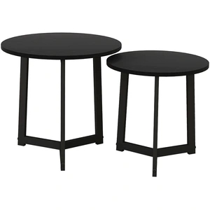 HOMCOM 2er-Set Couchtisch, Runder Beistelltisch, Kaffeetisch mit Stahlgestell, Sofatisch im modern Design, für Wohnzimmer, bis 35 kg Belastbar, Schwarz Aosom günstig