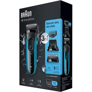 Braun Series 3 Shave&Style 3010BT, Folienschaber, Schwarz, Blau, 2 Sen...