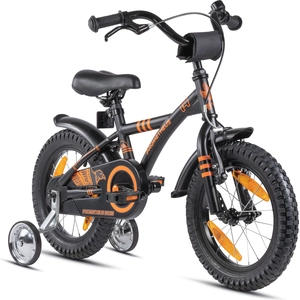 PROMETHEUS Kinder Fahrrad ab 3 - 4 Jahre | 14 Zoll Kinderrad mit Stützräder | Schwarz Matt & Orange günstig
