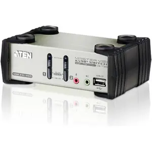 Aten CS1732B, 2-Port KVM Switch mit USB Hub, KVM Switch, Grau, Silber, Schwarz