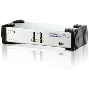 Aten CS1742, 2-Port USB Hub KVM Switch mit VGA Dual-View, KVM Switch, Silber