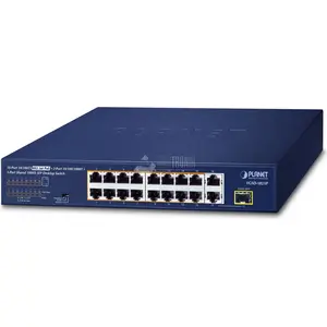 PLANET 16-Port 10/100TX 802.3at PoE, Unmanaged, Fast Ethernet (10/100), Vollduplex, Power over Ethernet (PoE), Rack-Einbau, 1U