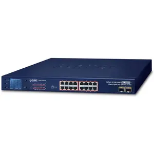 Planet 16-Port 1000T 802.3at PoE + 2-Port Gigabit SFP (16 Ports), Netzwerk Switch, Schwarz