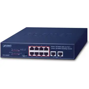 Planet 8-Port 10/100TX 802.3at PoE (10 Ports), Netzwerk Switch, Schwarz