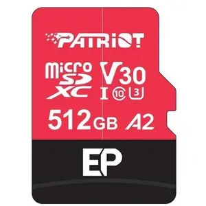 Patriot EP A2 Speicherkarte 512 GB MicroSDXC V30 U3 Klasse 10 (PEF512GEP32MCX) (512 GB, microSDXC, U3, UHS-I), Speicherkarte, Schwarz, Rot