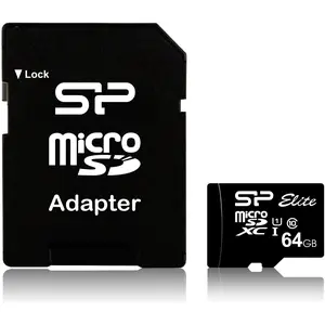 Silicon Power Elite UHS-I 64GB microSDXC Ad. SP064GBSTHBU1V10SP (64 GB, microSDXC, U1, UHS-I), Speicherkarte, Schwarz
