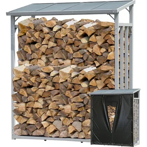 Aluminium Kaminholzregal Außen 130 x 70 x 185 cm Mit Wetterschutz Schw... günstig