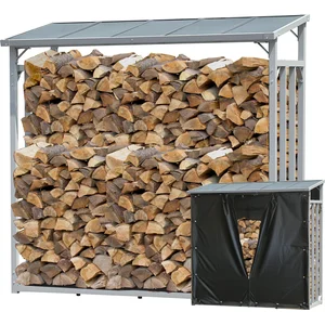 Aluminium Kaminholzregal Außen 185 x 70 x 185 cm Mit Wetterschutz Schw... günstig