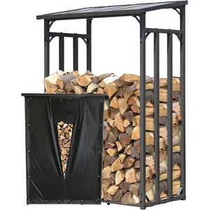 Metall Kaminholzregal Außen 130 x 70 x 185 cm Mit Wetterschutz Schwarz... günstig
