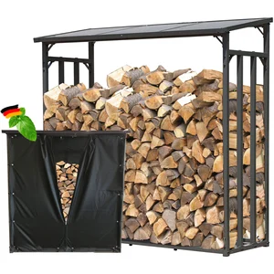 Metall Kaminholzregal Außen 185 x 70 x 185 cm Mit Wetterschutz Schwarz... günstig