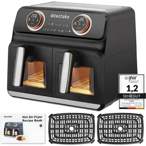 tectake® Heißluftfritteuse Samurai 2 Garräume, je 4 l, 2400 W