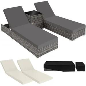 tectake 2er Set Aluminium Rattan Sonnenliegen inkl. Tisch - verstellba... günstig