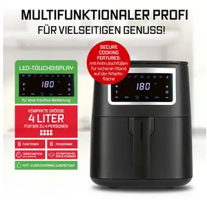 GOURMETmaxx Heißluftfritteuse 4 l - Touch, Timer, 8 Programme und Shake-Reminder