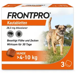 FRONTPRO® Kautablette gegen Zecken und Flöhe für Hunde (>4-10kg) 3 ct