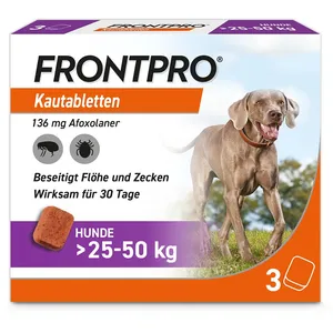 FRONTPRO® Kautablette gegen Zecken und Flöhe für Hunde (>25-50kg) 3 ct