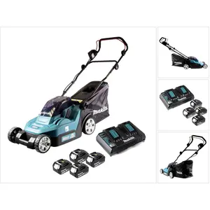 Makita DLM 382 PF4 Akku Rasenmäher 36 V ( 2x 18 V ) 38 cm 40 l + 4x Ak...
