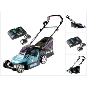 Makita DLM 382 PF2 Akku Rasenmäher 36 V ( 2x 18 V ) 38 cm 40 l + 2x Akku 3,0 Ah + Doppelladegerät