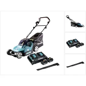 Makita DLM 382 PT2 Akku Rasenmäher 36 V ( 2x 18 V ) 38 cm 40 l + 2x Akku 5,0 Ah + Doppelladegerät + Sichelmesser günstig