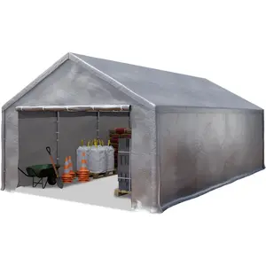 INTENT24 TOOLPORT Lagerzelt 4x8 m Zelthalle Unterstand Zeltgarage PE Plane 350 N wasserdicht in grau günstig