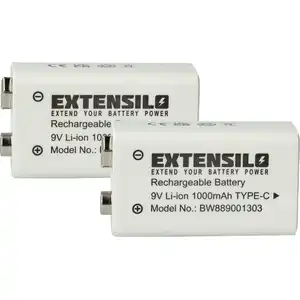 EXTENSILO 2x 9V-Akku Block für diverse Geräte (1 Ah, 9 V, Li-Ion), rea...