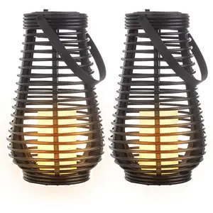 2x LED Solarlampe, Feuer-Effekt, Henkel, schwarz, H 26 cm