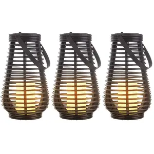 3x LED Solarlampe, Feuer-Effekt, Henkel, schwarz, H 26 cm