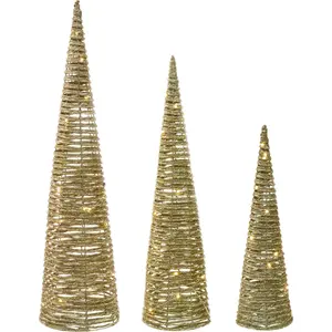 BELIANI LED Weihnachtsdekoration Tannenbaum 3er Set Gold Metall u. Kun...