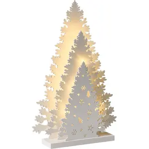 BELIANI LED Weihnachtsdekoration Weiß MDF Weihnachtsbäume zum Aufstell...