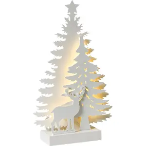 BELIANI LED Weihnachtsdekoration Weiß MDF Weihnachtsbäume zum Aufstell...