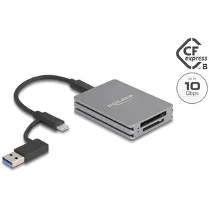 Delock Card Reader für SD und CFexpress Typ B (USB 3.2 Gen 2, USB-C), Speicherkartenlesegerät, Grau