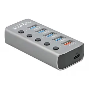 DeLOCK USB 5 Gbps Hub mit 4 Ports + 1 Schnellladeport + 1 USB-C PD 3.0...